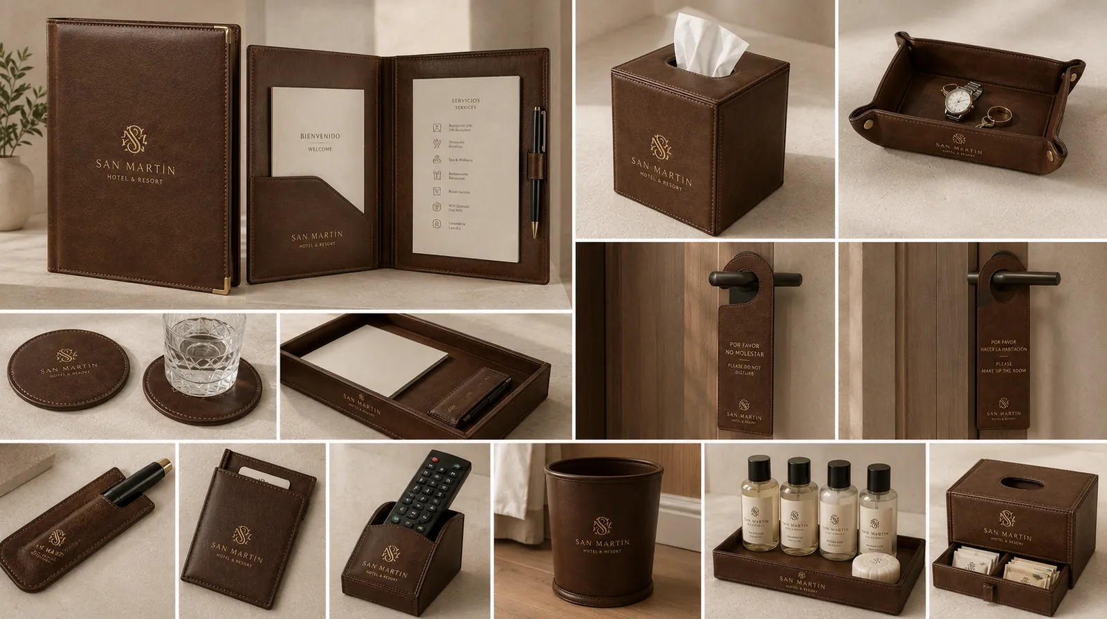 Leather hotel accessories collection