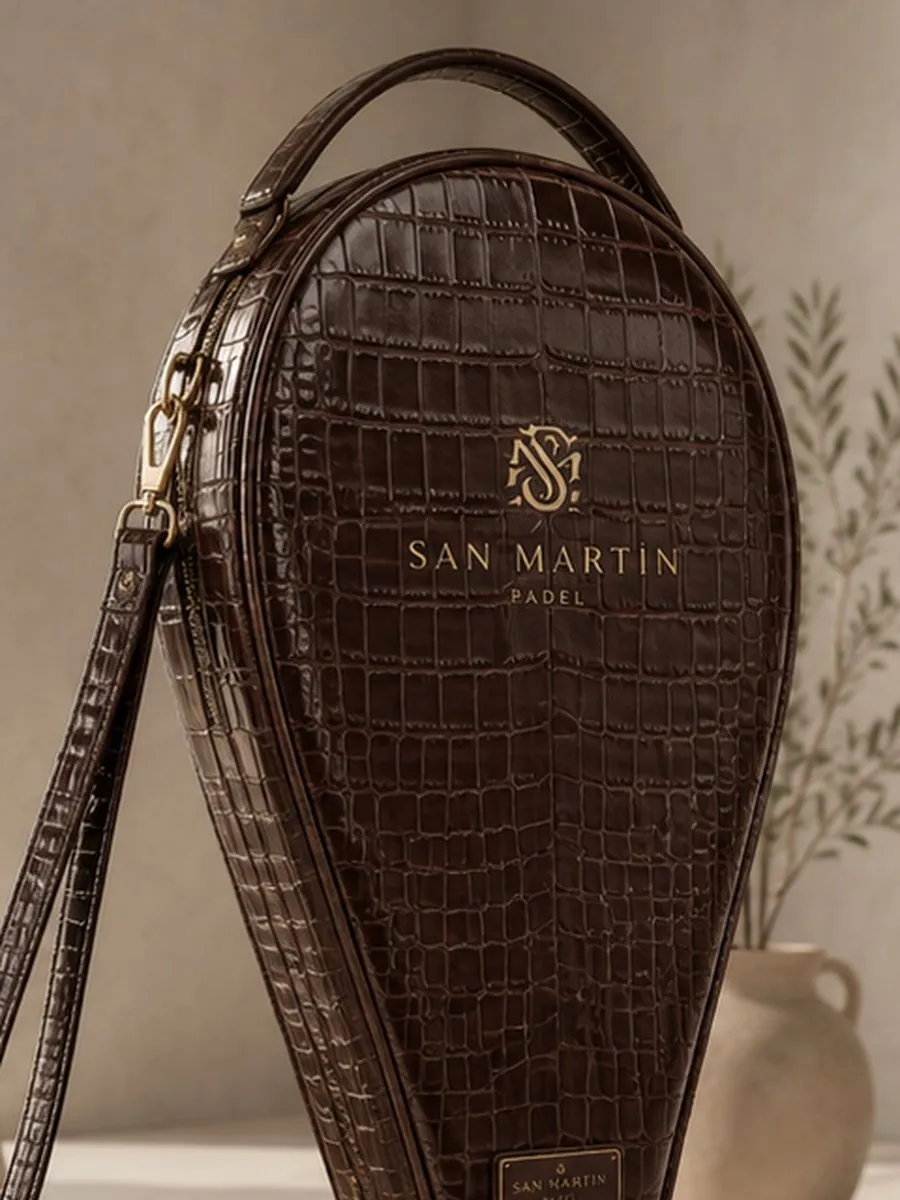 Croc-embossed leather padel racket case with gold logo