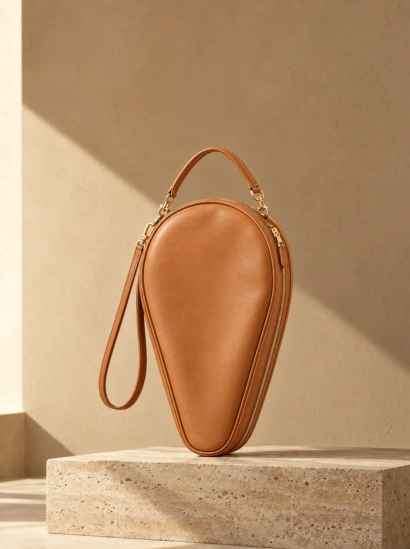 Finished cognac leather padel case